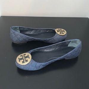 Tory Burch Navy Cloth Quilted Flats 8.5
